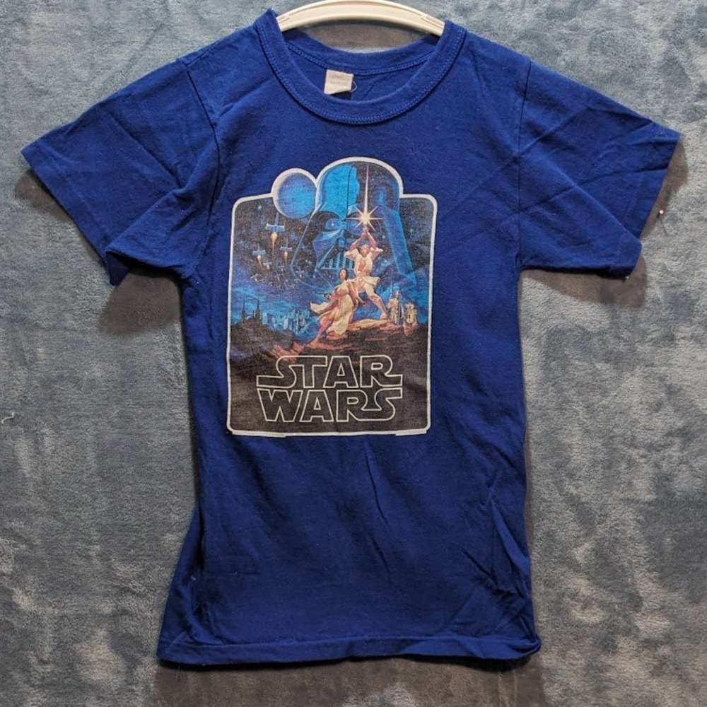 Vintage Star Wars New Hope Graphic Tee Royal Blue Kids USA Single Stitch T-Shirt